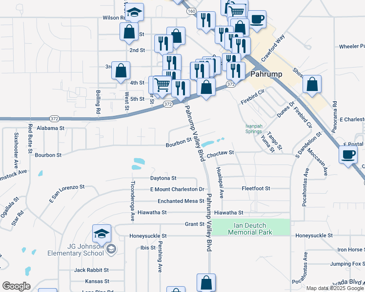 map of restaurants, bars, coffee shops, grocery stores, and more near 1241 Bourbon Street in Pahrump