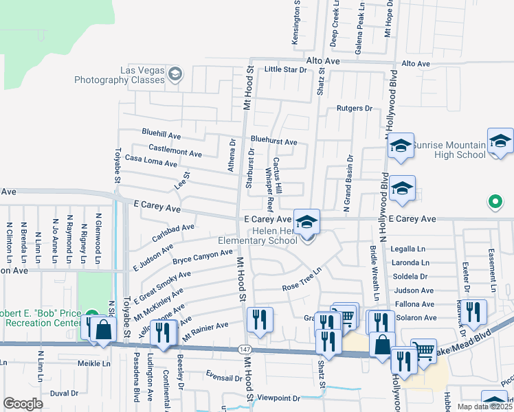 map of restaurants, bars, coffee shops, grocery stores, and more near 6374 Horizon Ridge in Las Vegas
