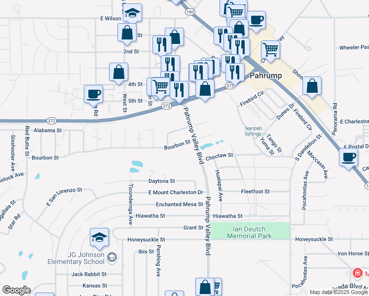 map of restaurants, bars, coffee shops, grocery stores, and more near 1170-1180 Pahrump Valley Boulevard in Pahrump