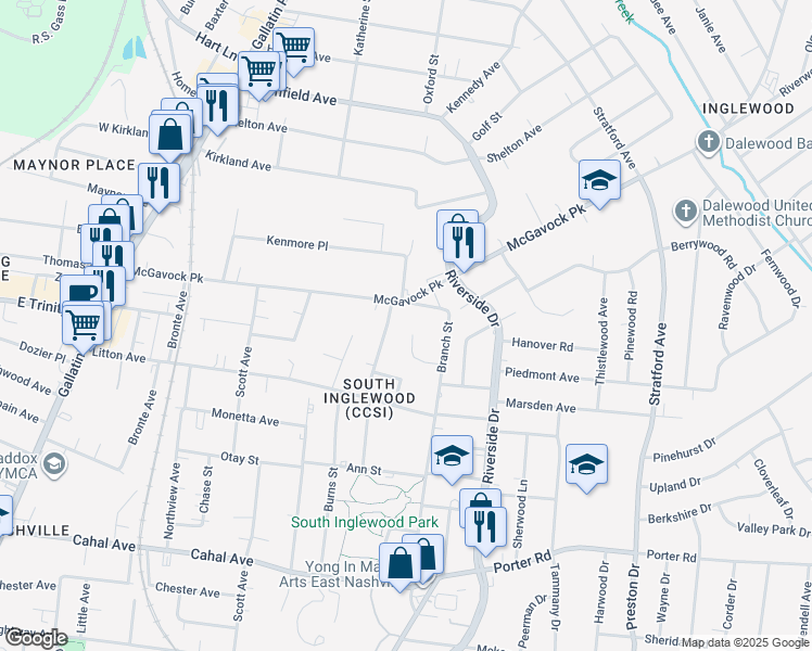 map of restaurants, bars, coffee shops, grocery stores, and more near 2920 Glenmeade Drive in Nashville