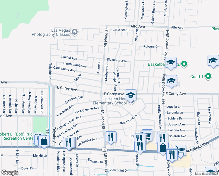 map of restaurants, bars, coffee shops, grocery stores, and more near 6374 Horizon Ridge in Las Vegas