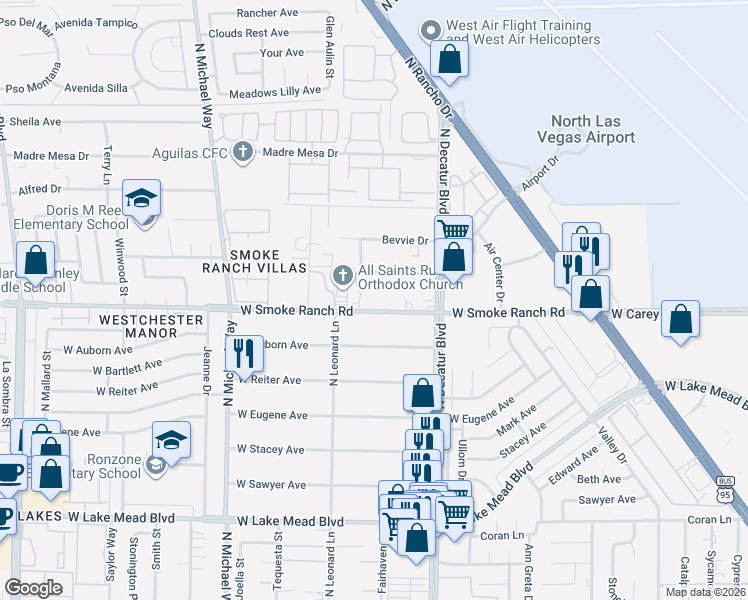map of restaurants, bars, coffee shops, grocery stores, and more near 5021 West Smoke Ranch Road in Las Vegas