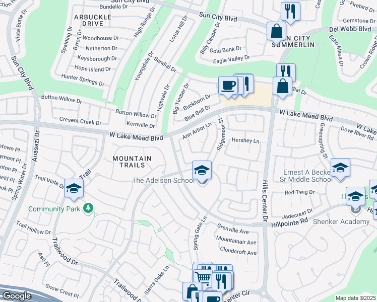 map of restaurants, bars, coffee shops, grocery stores, and more near 2321 Huntsville Drive in Las Vegas