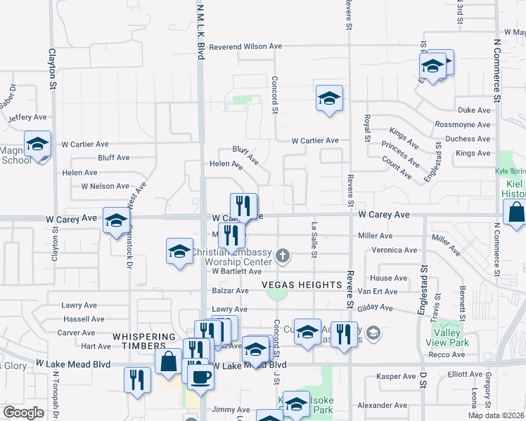 map of restaurants, bars, coffee shops, grocery stores, and more near 2427 Country Valley Court in North Las Vegas