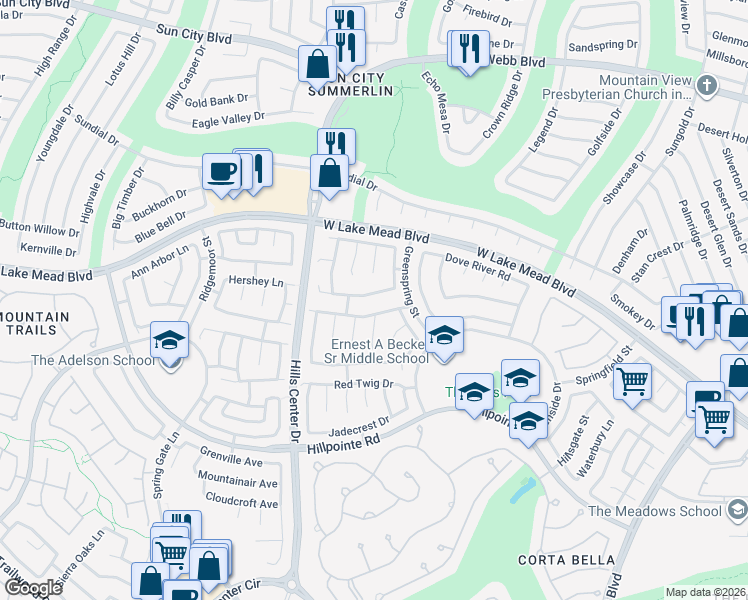 map of restaurants, bars, coffee shops, grocery stores, and more near 2405 Twin Flower Circle in Las Vegas