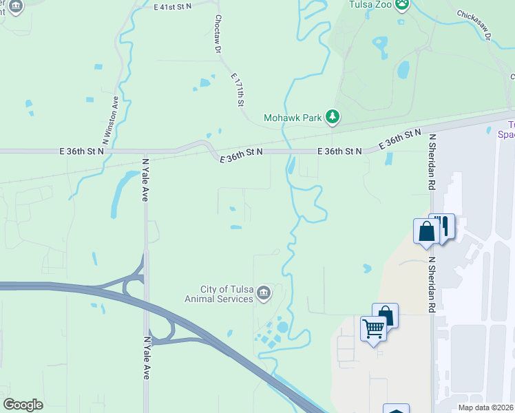 map of restaurants, bars, coffee shops, grocery stores, and more near 5520 East 34th Street North in Tulsa