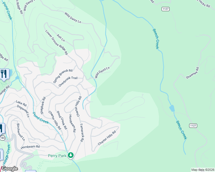 map of restaurants, bars, coffee shops, grocery stores, and more near 120 Wild Daisy Lane in Beech Mountain