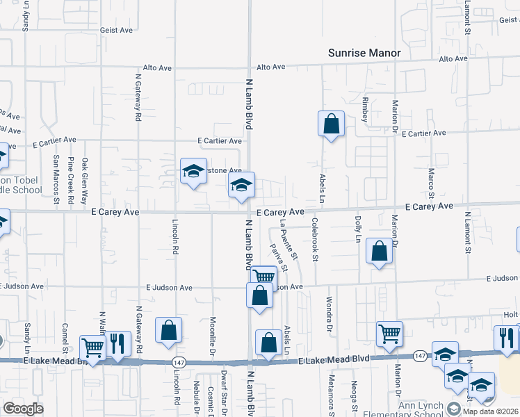 map of restaurants, bars, coffee shops, grocery stores, and more near in Sunrise Manor