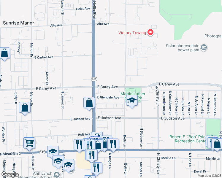 map of restaurants, bars, coffee shops, grocery stores, and more near 5112 East Carey Avenue in Las Vegas