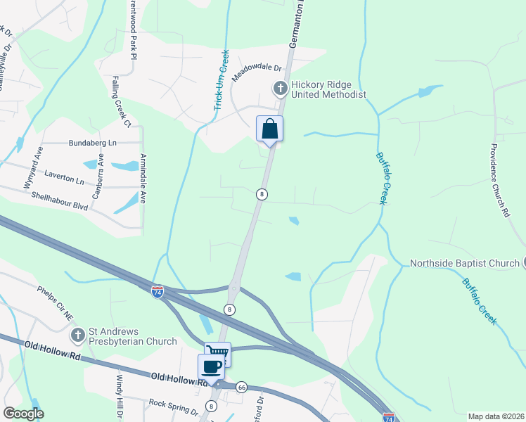 map of restaurants, bars, coffee shops, grocery stores, and more near 5864 Graham Farm Road in Winston-Salem
