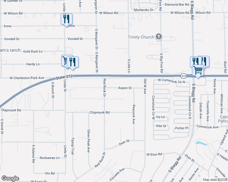 map of restaurants, bars, coffee shops, grocery stores, and more near 580 Aspen Street in Pahrump