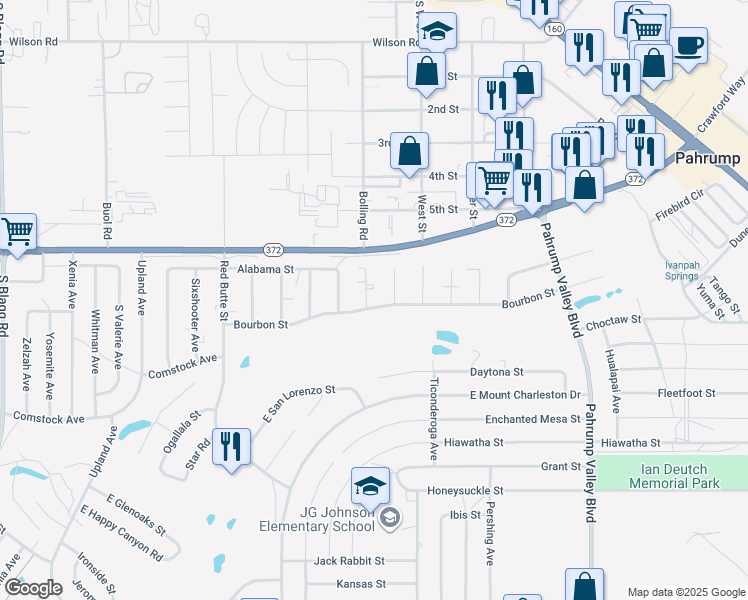 map of restaurants, bars, coffee shops, grocery stores, and more near 910 Bourbon Street in Pahrump
