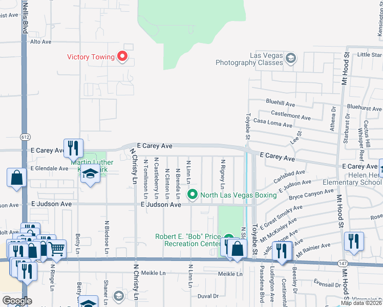 map of restaurants, bars, coffee shops, grocery stores, and more near 5678 East Carey Avenue in Las Vegas