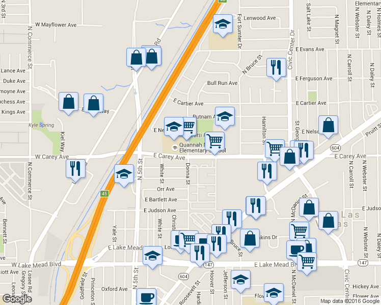 map of restaurants, bars, coffee shops, grocery stores, and more near 800 East Carey Avenue in North Las Vegas