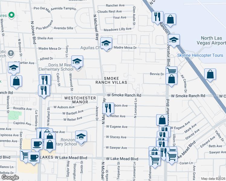map of restaurants, bars, coffee shops, grocery stores, and more near 5400 Tassara Way in Las Vegas