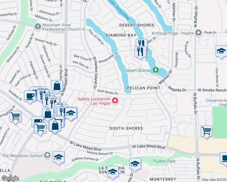 map of restaurants, bars, coffee shops, grocery stores, and more near 2416 Crystal River Court in Las Vegas