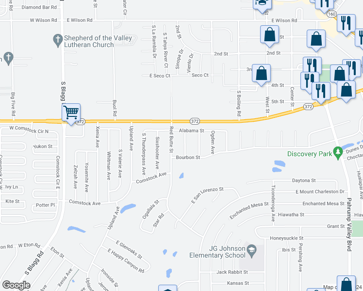 map of restaurants, bars, coffee shops, grocery stores, and more near 1070 Quartzite Avenue in Pahrump
