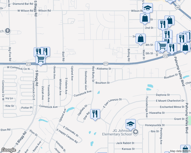 map of restaurants, bars, coffee shops, grocery stores, and more near 1070 Quartzite Avenue in Pahrump
