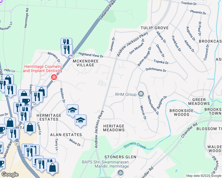 map of restaurants, bars, coffee shops, grocery stores, and more near 4262 Andrew Jackson Parkway in Nashville