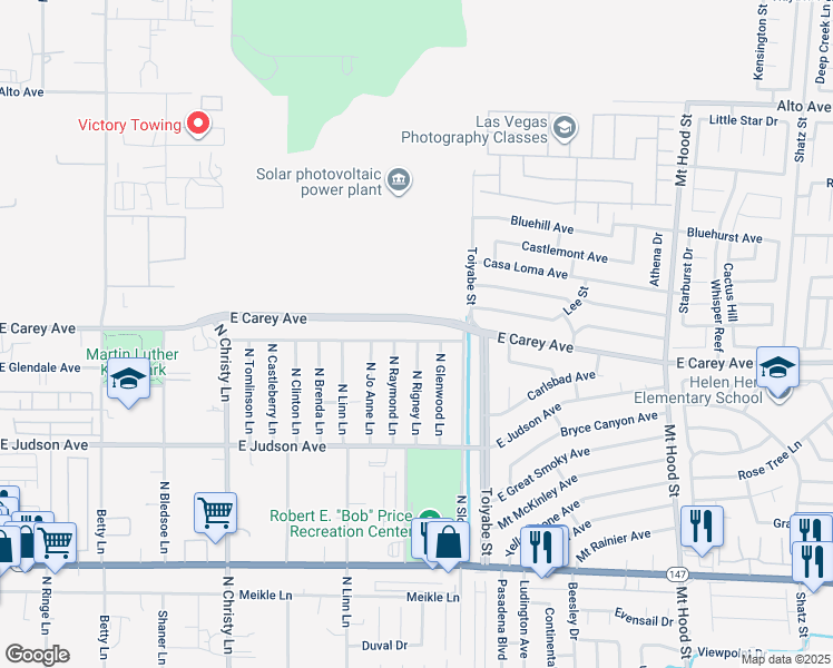 map of restaurants, bars, coffee shops, grocery stores, and more near 5822 East Carey Avenue in Las Vegas