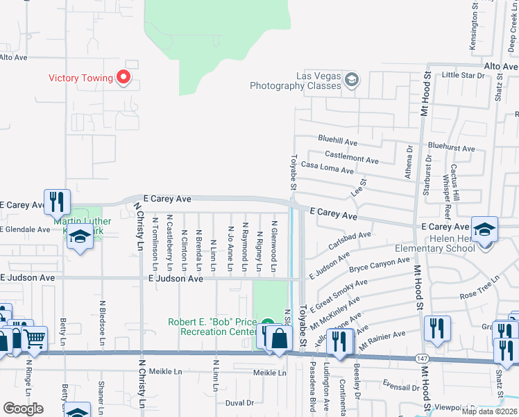 map of restaurants, bars, coffee shops, grocery stores, and more near 5822 East Carey Avenue in Las Vegas