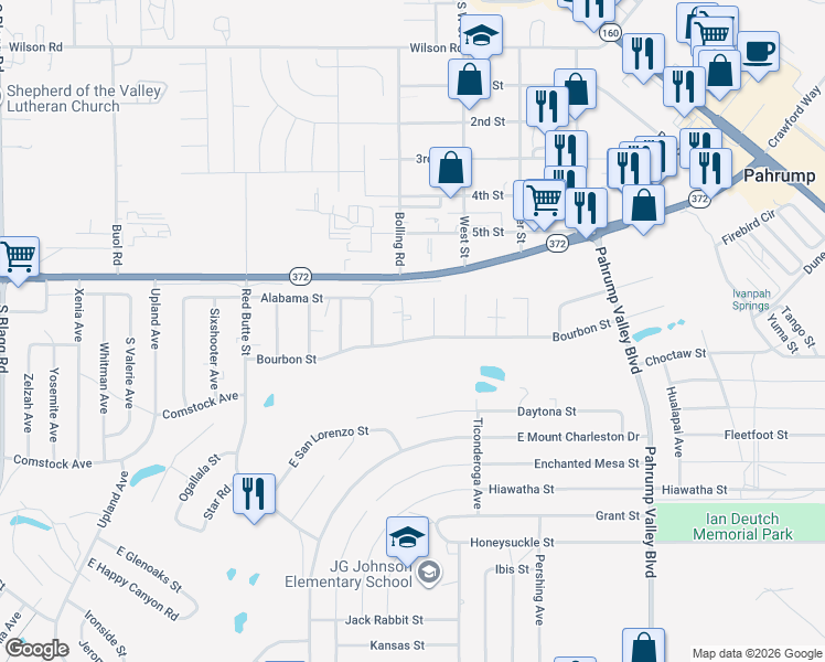 map of restaurants, bars, coffee shops, grocery stores, and more near 910 Bourbon Street in Pahrump