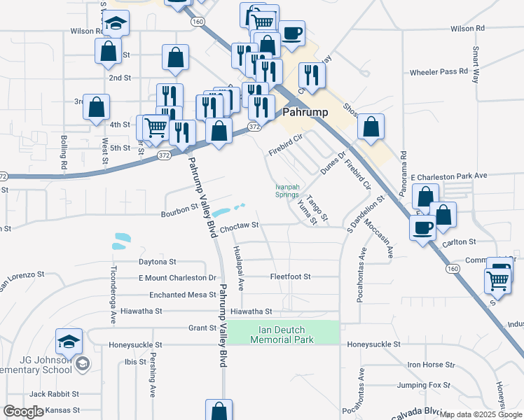map of restaurants, bars, coffee shops, grocery stores, and more near 1181 Pahrump Valley Boulevard in Pahrump