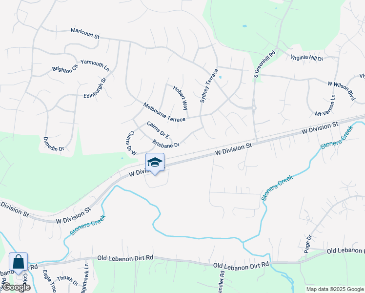 map of restaurants, bars, coffee shops, grocery stores, and more near 3008 Brisbane Drive in Mt. Juliet
