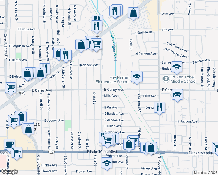 map of restaurants, bars, coffee shops, grocery stores, and more near 3109 Broadway Avenue in North Las Vegas