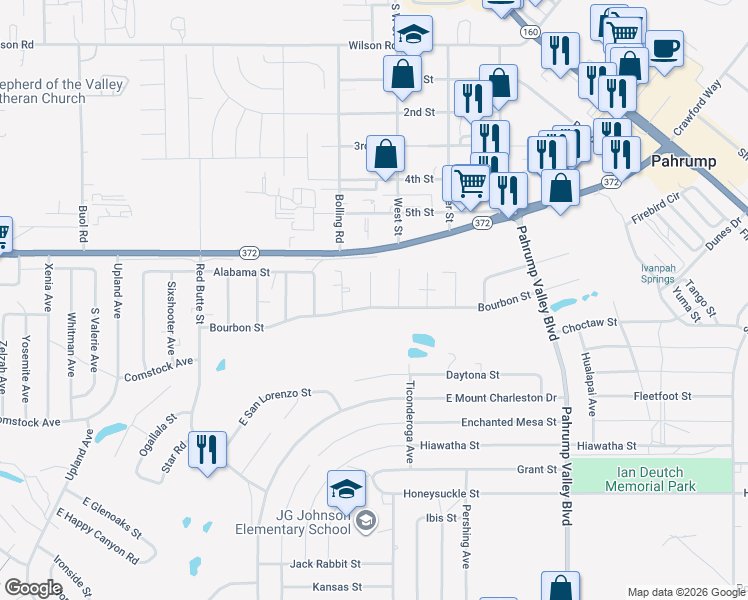 map of restaurants, bars, coffee shops, grocery stores, and more near 1060 Karen Court in Pahrump