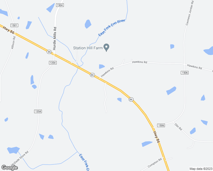 map of restaurants, bars, coffee shops, grocery stores, and more near 7416 North Carolina 86 in Hillsborough