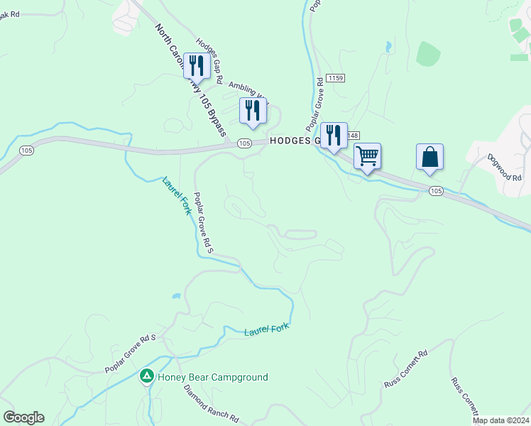 map of restaurants, bars, coffee shops, grocery stores, and more near Fallview Lane in Boone