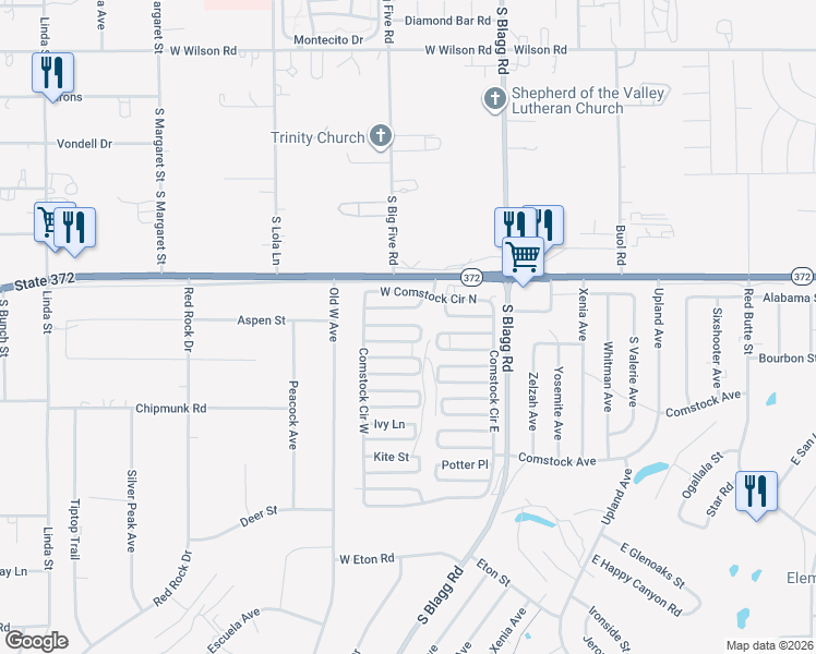 map of restaurants, bars, coffee shops, grocery stores, and more near 231 Copper Flats Drive in Pahrump