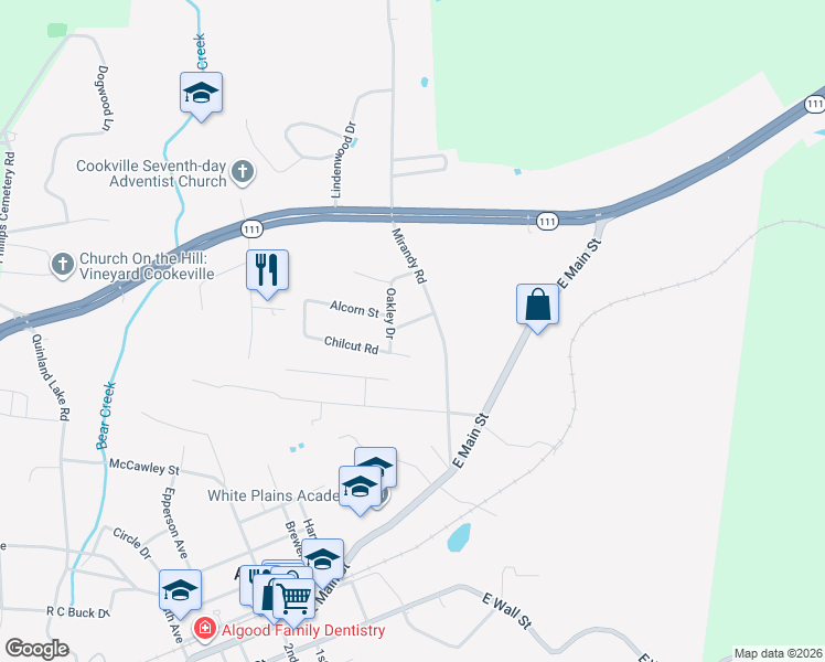 map of restaurants, bars, coffee shops, grocery stores, and more near 109 Apple Street in Cookeville