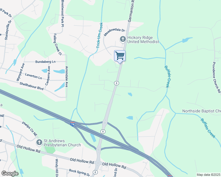 map of restaurants, bars, coffee shops, grocery stores, and more near 5900 Germanton Road in Winston-Salem