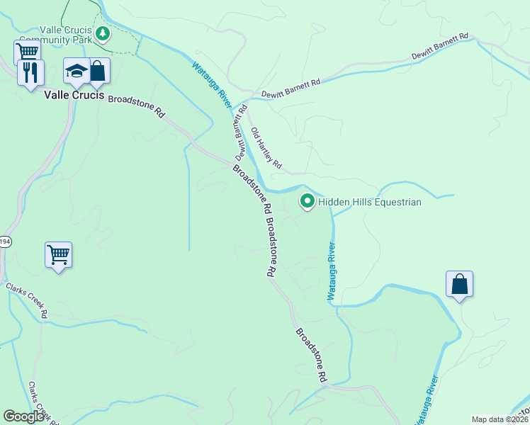 map of restaurants, bars, coffee shops, grocery stores, and more near 2181 Broadstone Road in Banner Elk