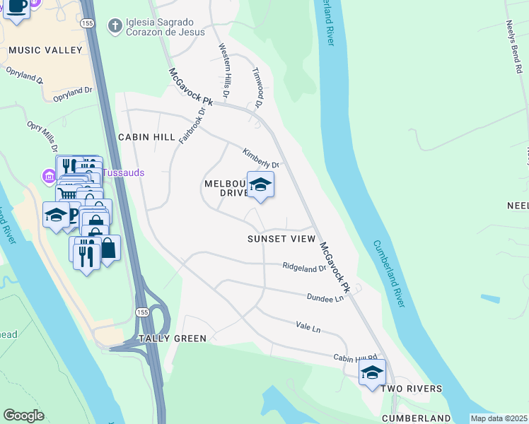 map of restaurants, bars, coffee shops, grocery stores, and more near 2817 Donna Hill Drive in Nashville
