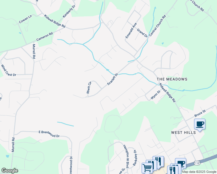 map of restaurants, bars, coffee shops, grocery stores, and more near 4087 Scarlett Drive in Morristown