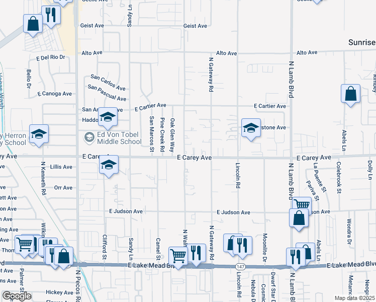 map of restaurants, bars, coffee shops, grocery stores, and more near 2442 North Walnut Road in Las Vegas