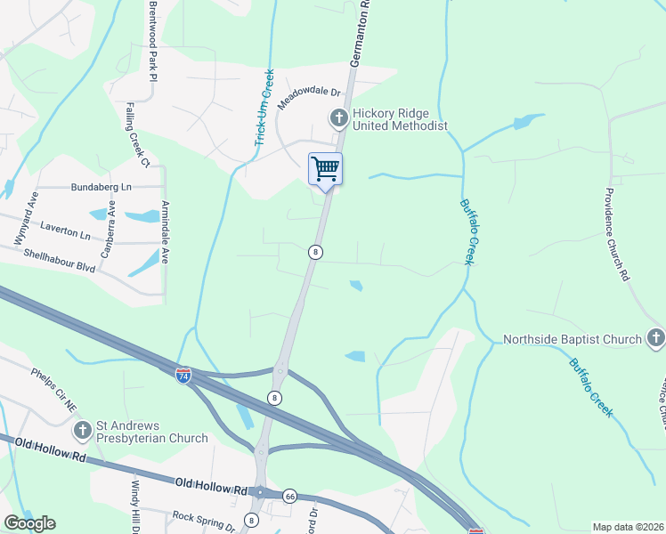 map of restaurants, bars, coffee shops, grocery stores, and more near 5864 Graham Farm Road in Winston-Salem
