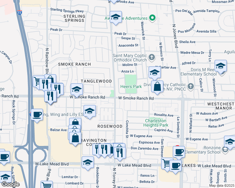 map of restaurants, bars, coffee shops, grocery stores, and more near 2400 Valparaiso Street in Las Vegas