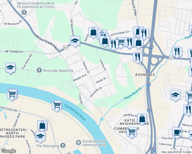 map of restaurants, bars, coffee shops, grocery stores, and more near 808 Edgewood Avenue in Nashville