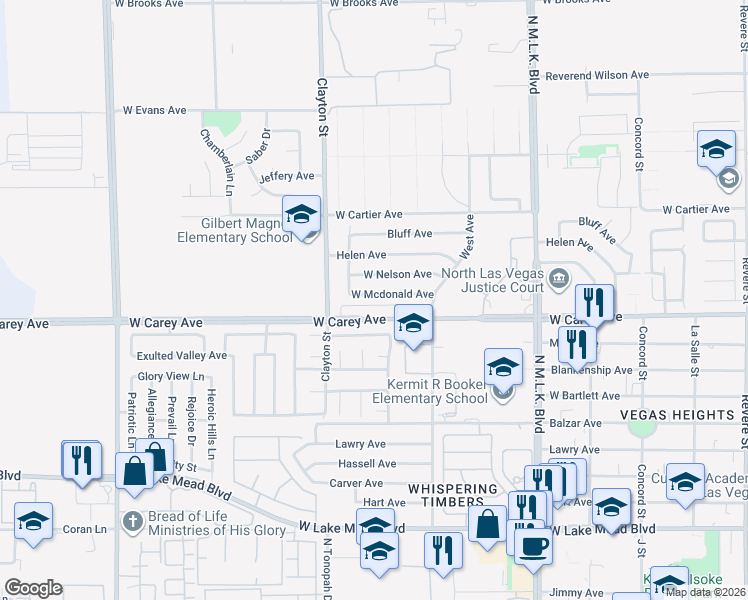 map of restaurants, bars, coffee shops, grocery stores, and more near 1905 West Mcdonald Avenue in North Las Vegas