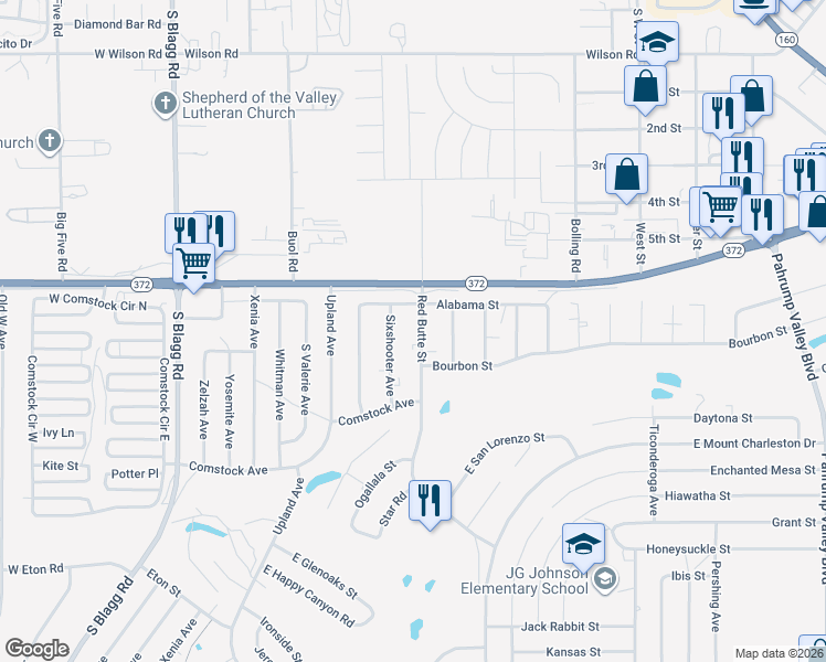 map of restaurants, bars, coffee shops, grocery stores, and more near 1080 Red Butte Street in Pahrump