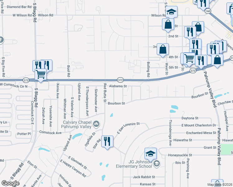 map of restaurants, bars, coffee shops, grocery stores, and more near 1081 Quartzite Avenue in Pahrump