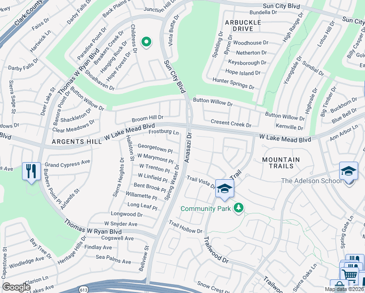 map of restaurants, bars, coffee shops, grocery stores, and more near 2330 Spring Water Drive in Las Vegas