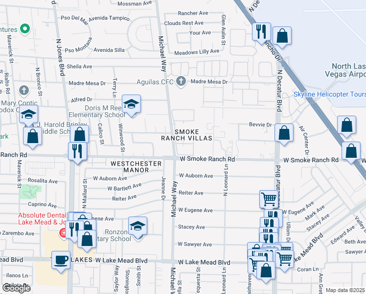 map of restaurants, bars, coffee shops, grocery stores, and more near 5425 Tassara Way in Las Vegas