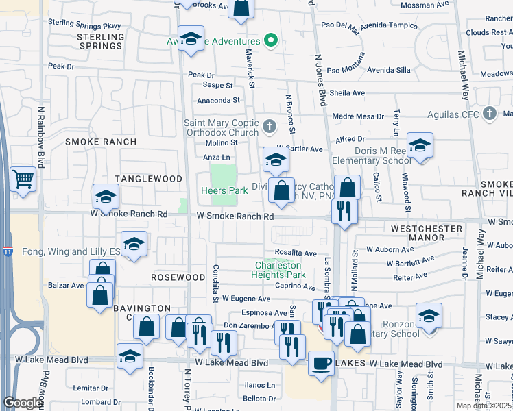 map of restaurants, bars, coffee shops, grocery stores, and more near 6200 Sir Lancelot Circle in Las Vegas