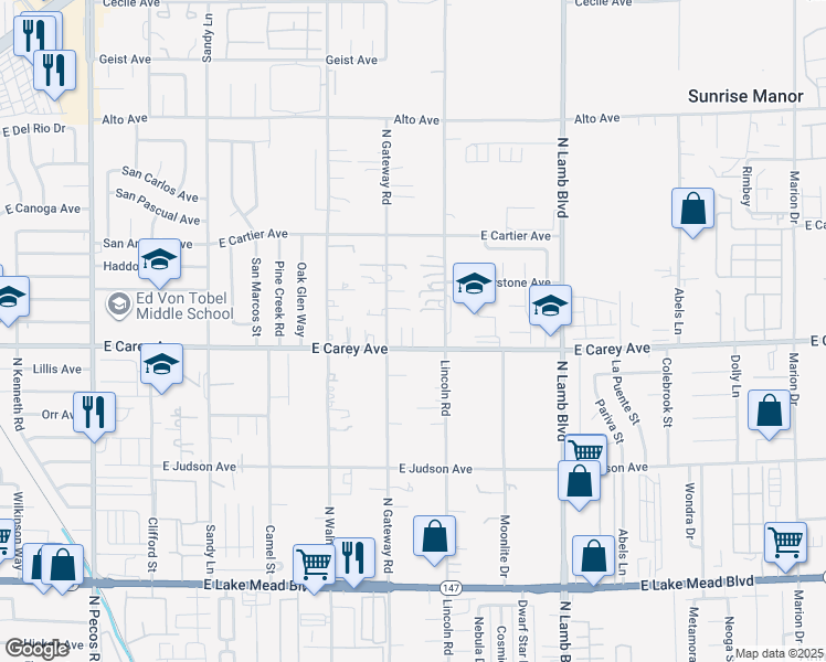 map of restaurants, bars, coffee shops, grocery stores, and more near 4048 E Carey Ave in Las Vegas