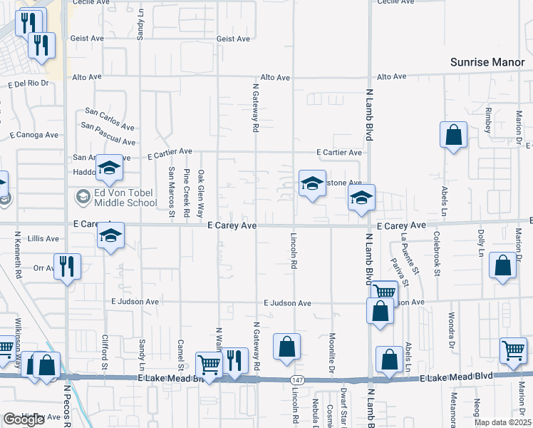 map of restaurants, bars, coffee shops, grocery stores, and more near 4048 East Carey Avenue in Las Vegas